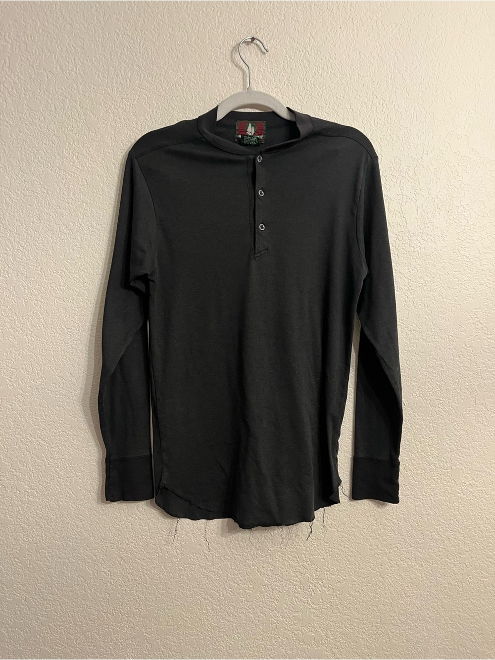 Vintage distressed/ worn High Sierra Black Long-Sleeve Henley Shirt